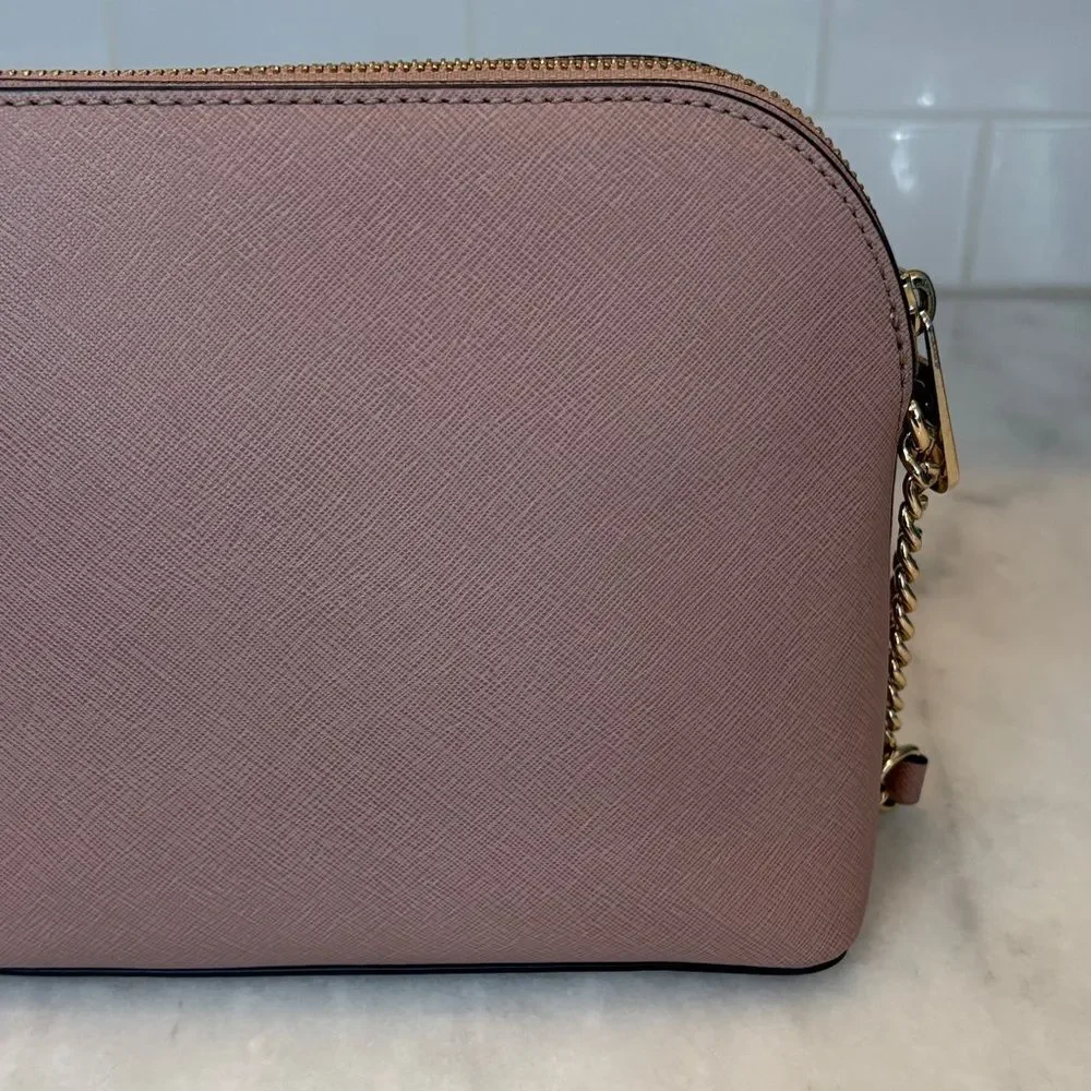 Michael Kors Crossbody Bag Purse Handbag Saffiano Leather Domed Chain-link Pink